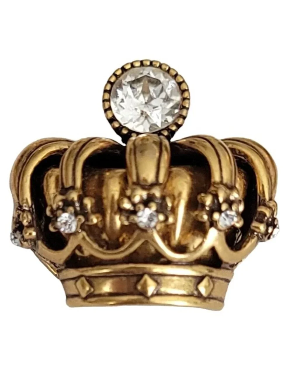 Trifari TM Gold Tone Clear Rhinestone Crown Brooch, Signed K596